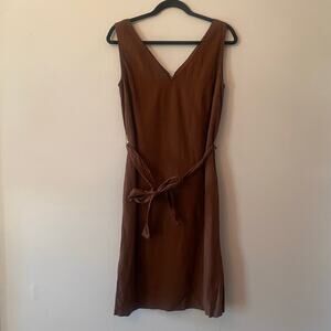 NWT Ann Taylor Chocolate Brown Linen Blend Sleeveless Mini Dress V-neck Women 4